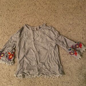 New Directions from Boot Barn Navy and White Striped Top with embroirdery